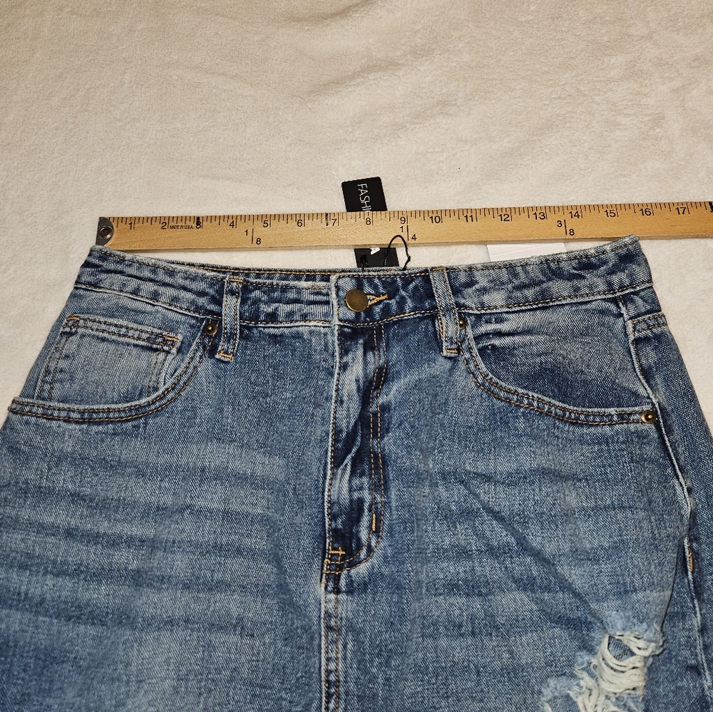 Distressed Blue Denim Maxi Skirt - Women's - Picture 5 of 5